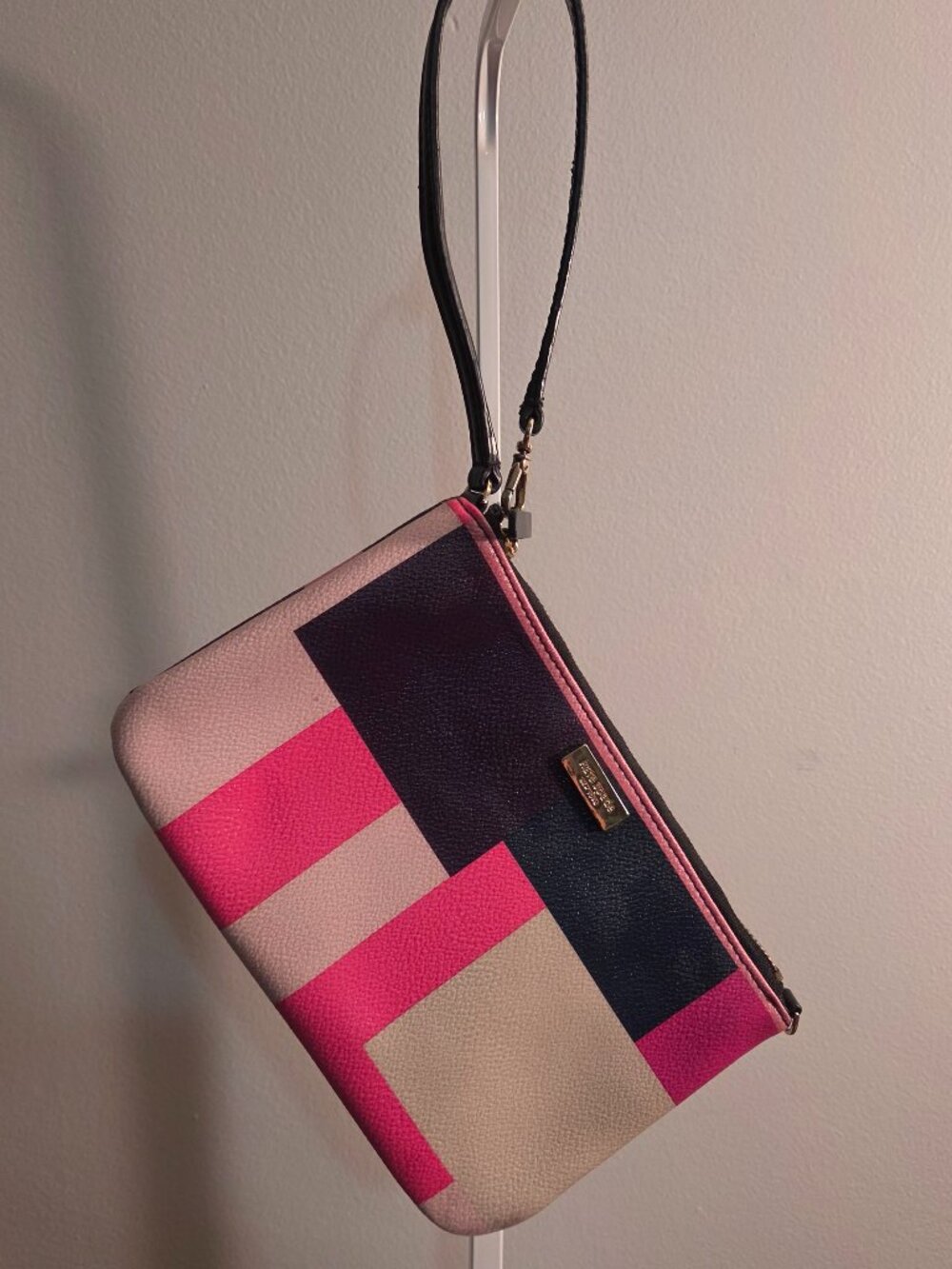 KATE SPADE GRANT STREET LOLLY WRISTLET COLOR BLOCK PARTY SAFFIANO VINYL PINK